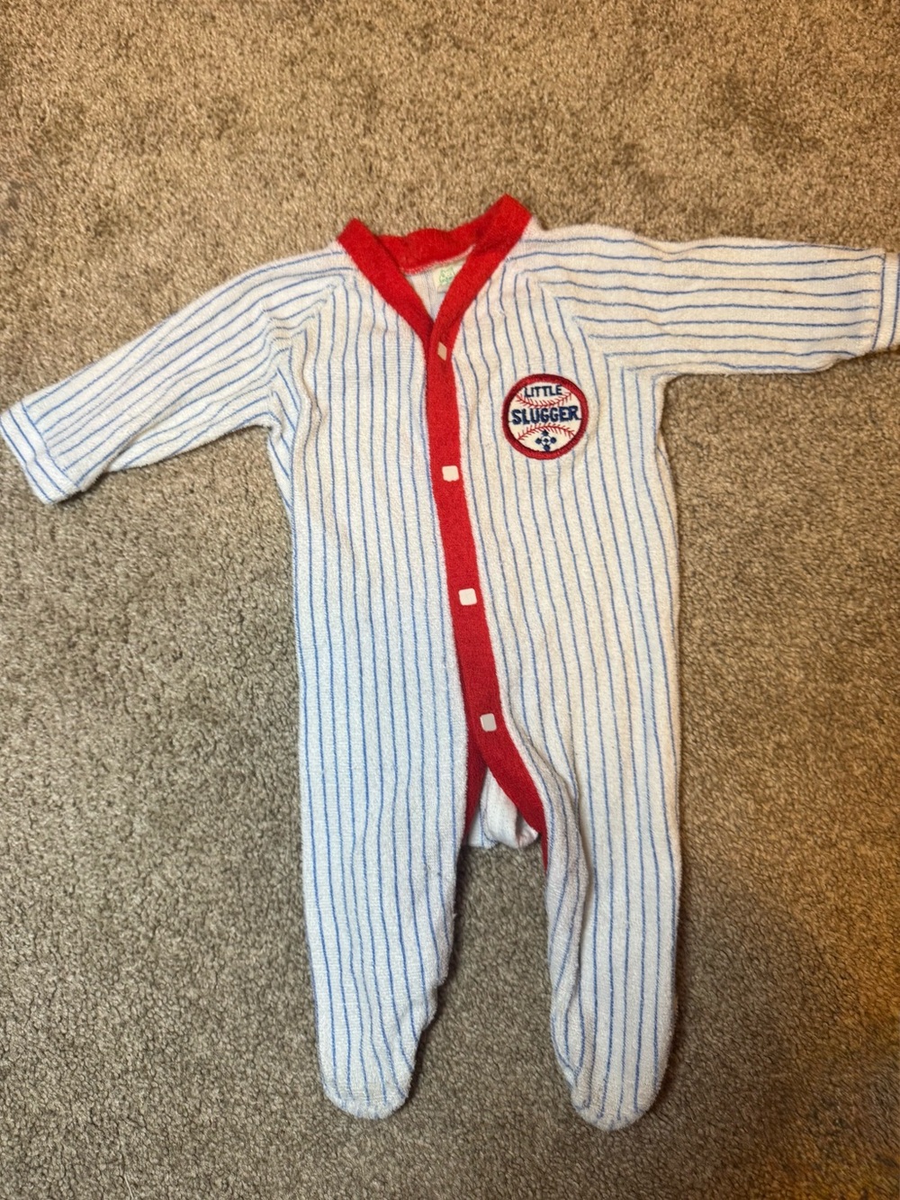 Vintage Baby One-Piece Footed Baseball Theme Sleeper